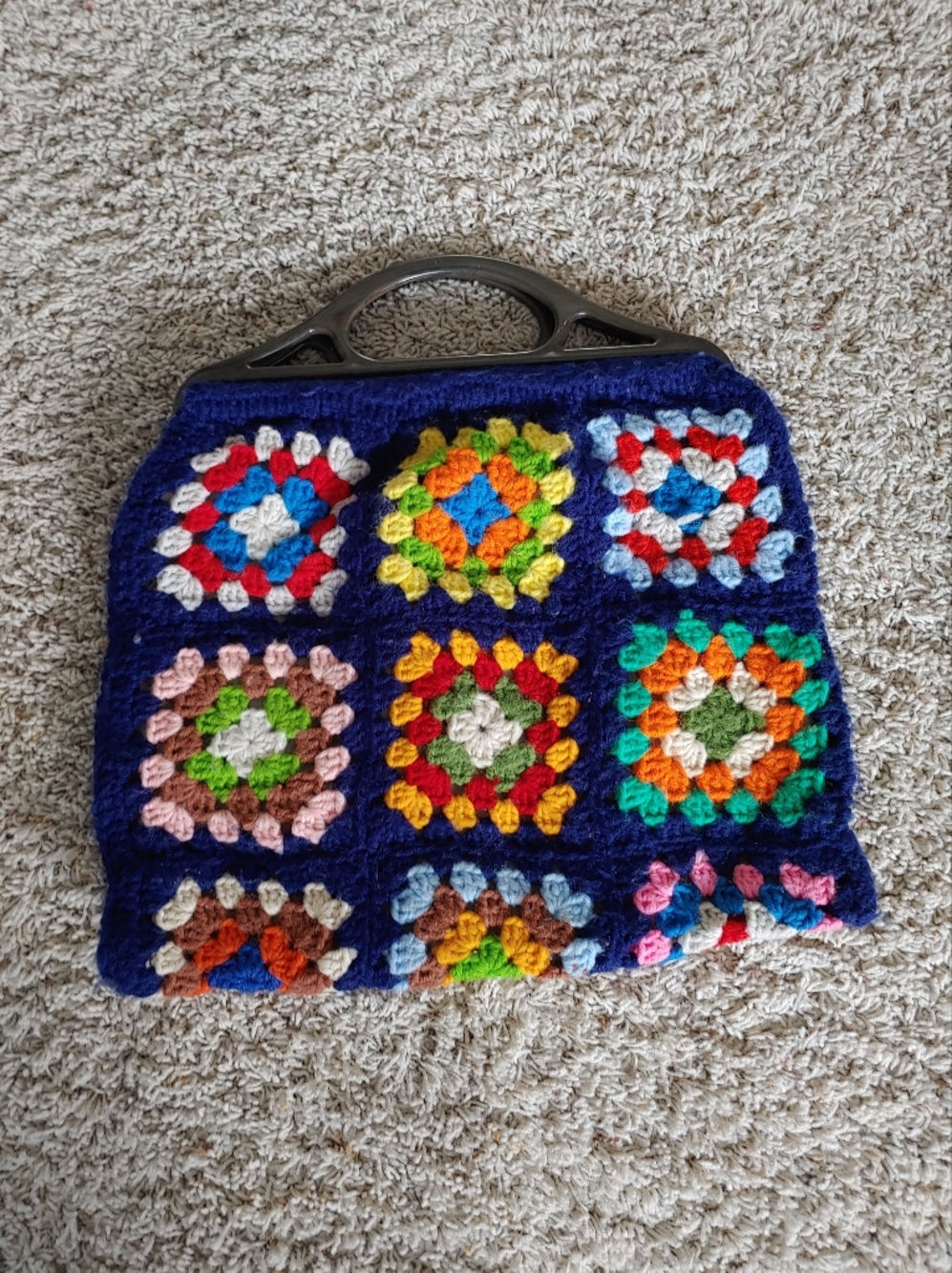 Handmade Multicolor Crochet Granny Square Women’s Tote